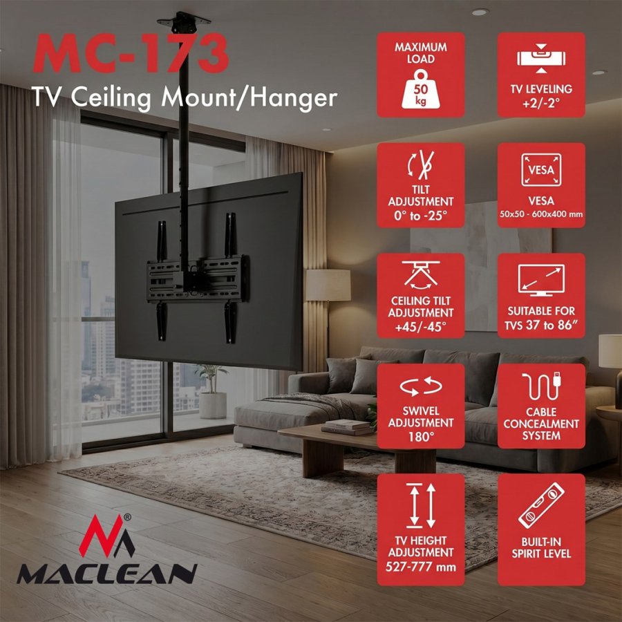 Loftsbeslag til TV fra Maclean, maks. belastning 50 kg, 37-86