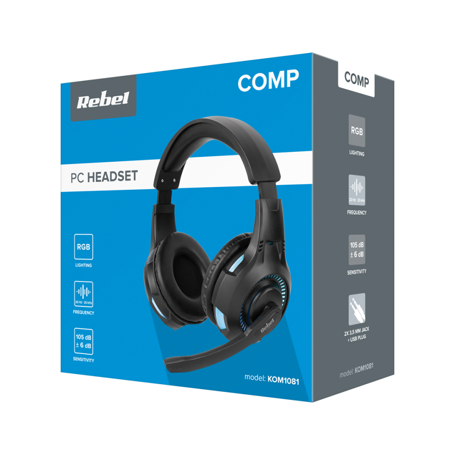 Rebel GH-20 Headset Ledningsfrt Spil USB Type-A Sort #1