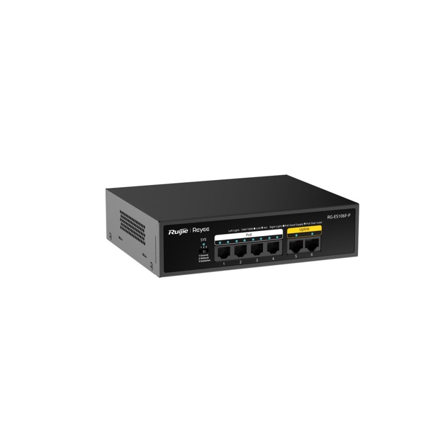 Ruijie Networks RG-ES106F-P netv�rksswitch Ikke administreret L2 Fast Ethernet (10/100) Str�m over Ethernet (PoE) Sort #3
