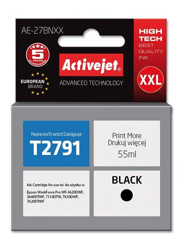 Activejet AE-27BNXX Ink (erstatning Epson 27XXL T2791; Supreme; 55 ml; sort) #1
