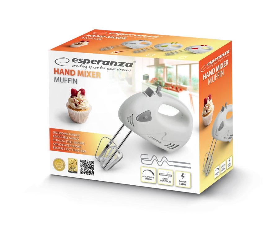 Esperanza EKM007WE rremaskine og mikser Hndmixer Gr, Hvid 150 W #3