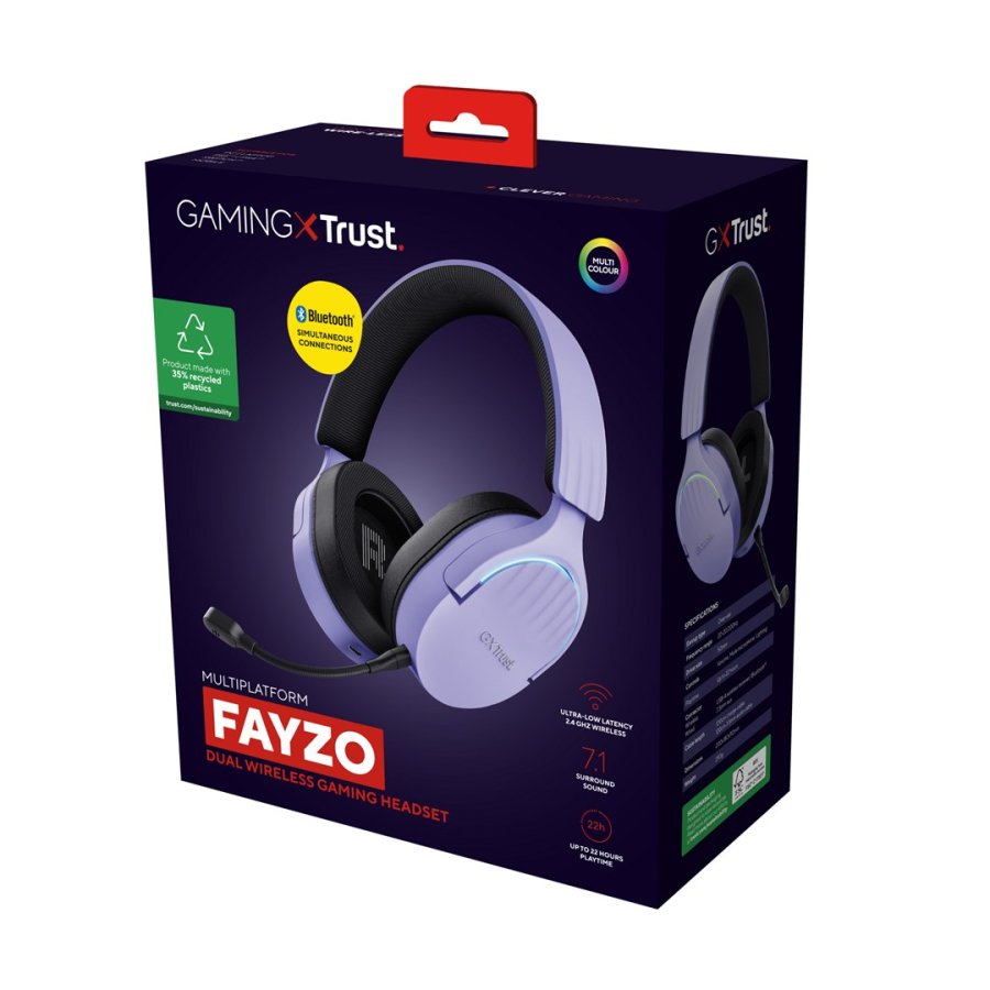 Trust GXT 491P FAYZO Headset Kabel & trdls Spil USB Type-A Bluetooth Sort, Lilla #12