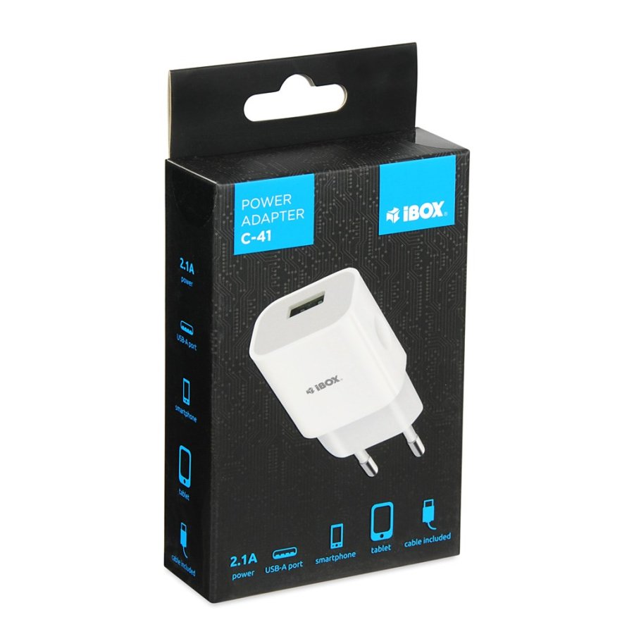 Netoplader iBOX C-41 USB 2A, 1 USB-port, microUSB-kabel, Hvid #3