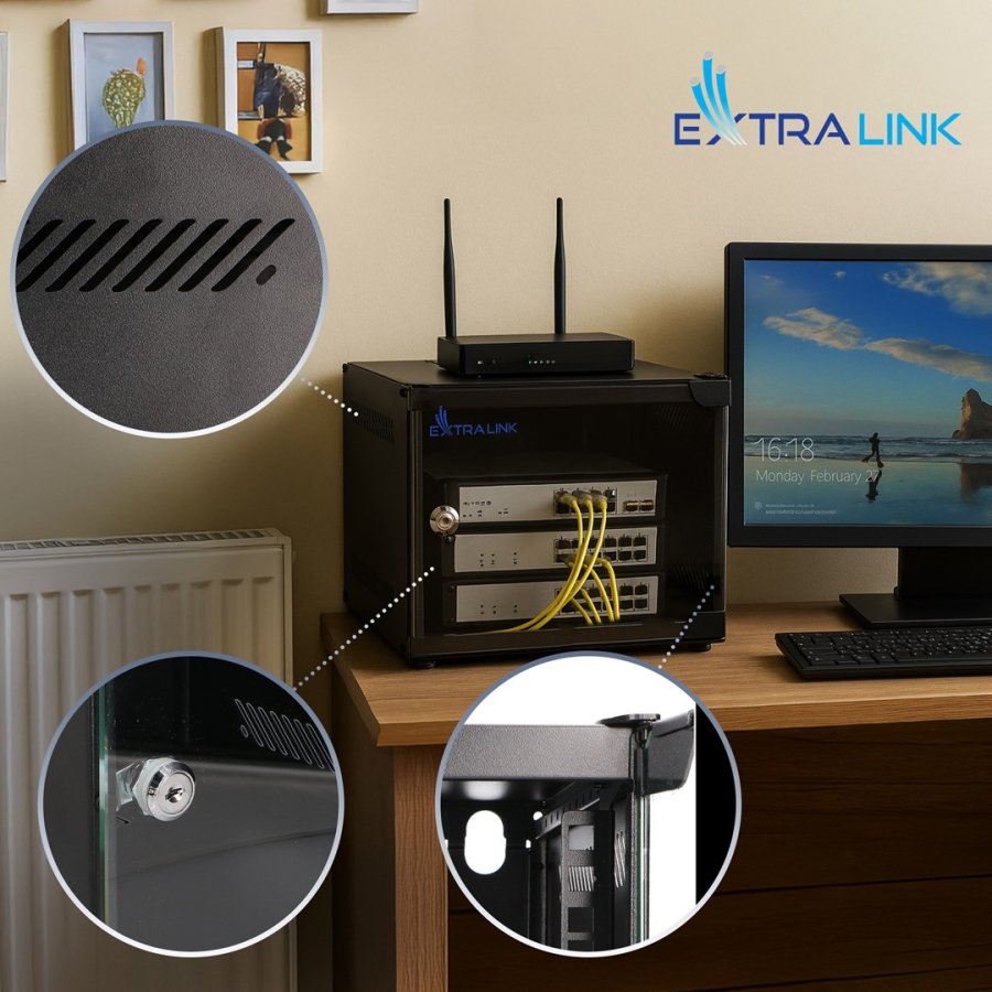 Extralink LITE 6U 10 280X310 WALL-MOUNTED RACKMOUNT CABINET BLACK Fritst�ende/v�g-/gulvmonteret stativ Sort #11