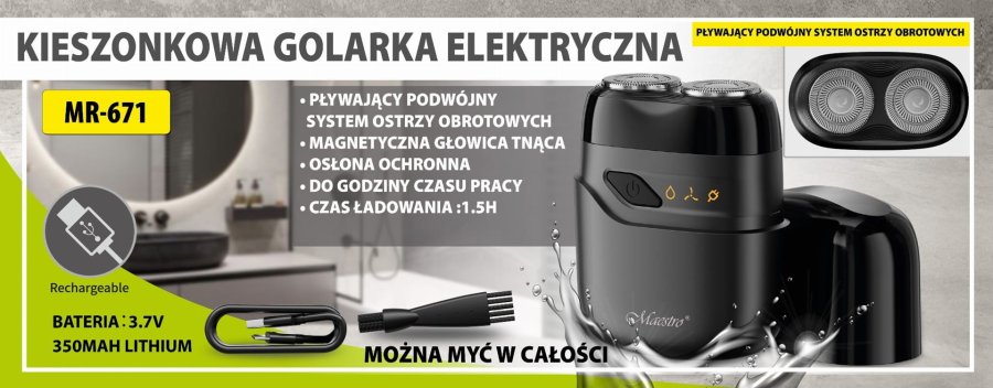 MAESTRO MR-671 USB elektrisk barbermaskine til rejsebrug #5