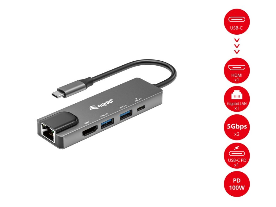 Equip 133489 dockingstation Ledningsf�rt USB 3.2 Gen 1 (3.1 Gen 1) Type-C Gr� #9
