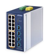 PLANET ndustrial L2+ 16-Port 10/100/1000T 802.3at PoE + 4-Port 10G SFP+ Managed Ethernet Switch Administreret L2+ Gigabit Ethernet (10/100/1000) Str�m over Ethernet (PoE) Aluminium, Bl� #1