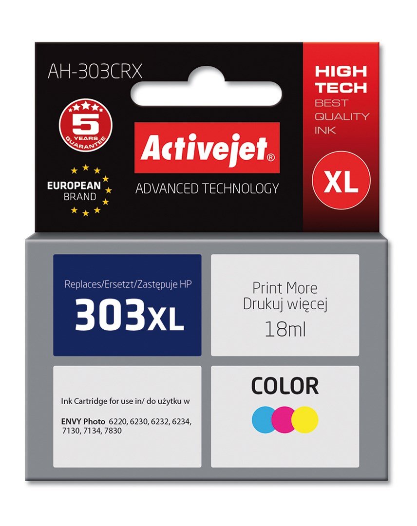 Activejet AH-303CRX blk (erstatning HP 303XL T6N03AE; Premium; 18 ml; farve) #1