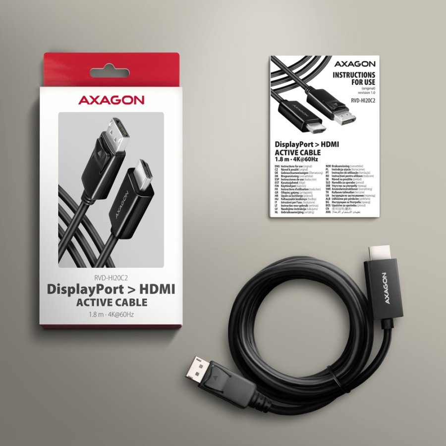 Axagon RVD-HI20C2 videokabel adapter 1,8 m DisplayPort HDMI Sort #7