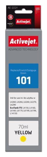Activejet Ink AE-101Y Blkflaske til Epson-printer, erstatning for Epson 101; Supreme; 70 ml; gul #1