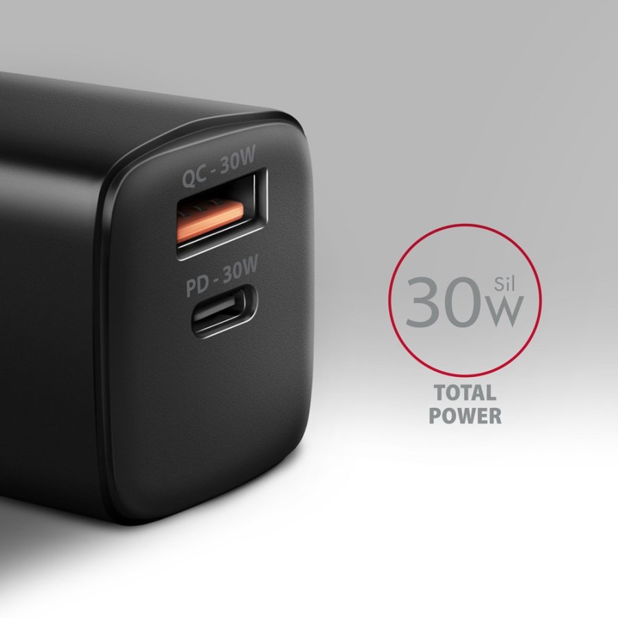 Axagon ACU-PQ30 Ladegert QC3.0, 4.0/AFC/FCP/PPS/Apple+ PD USB-C, 30W - schwarz - Kompaktes Ladegert - 1x USB-C und 1x USB-A Mobiltelefon, Smartphone, SmartWatch, Tablet, Universel Sort Vekselstrm Hurtig opladning Indendrs #3