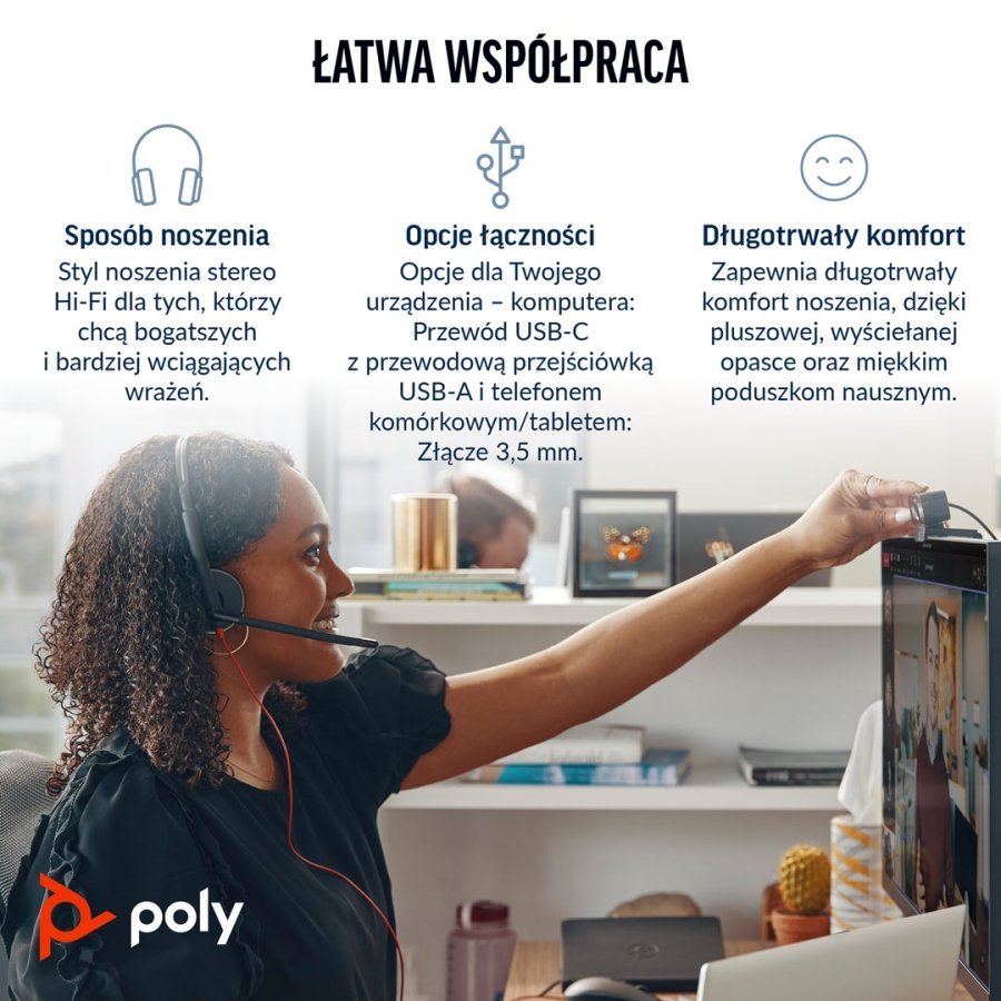 Poly Blackwire 3325 Stereo Microsoft Teams Certified USB-C Headset +3.5mm Plug +USB-C/A Adapter #3