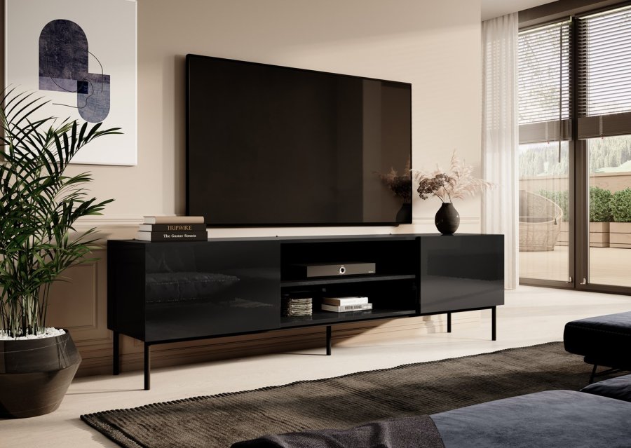 RTV SLIDE 200K kabinet p sort stlramme 200x40x57 cm, alt i blank sort #2