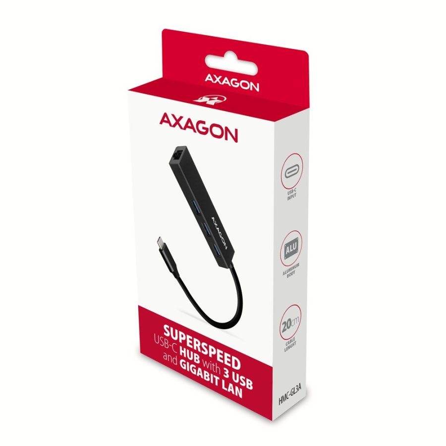 Axagon HMC-GL3A USB-C-Hub 3x USB-A Gbit-LAN schwarz USB 3.2 Gen 1 (3.1 Gen 1) Type-C 5000 Mbit/s Sort #4