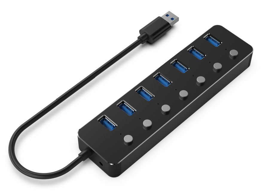 Gembird UHB-U3P7P-01 7-ports USB 3.1 (Gen 1) hub med switches, sort #1