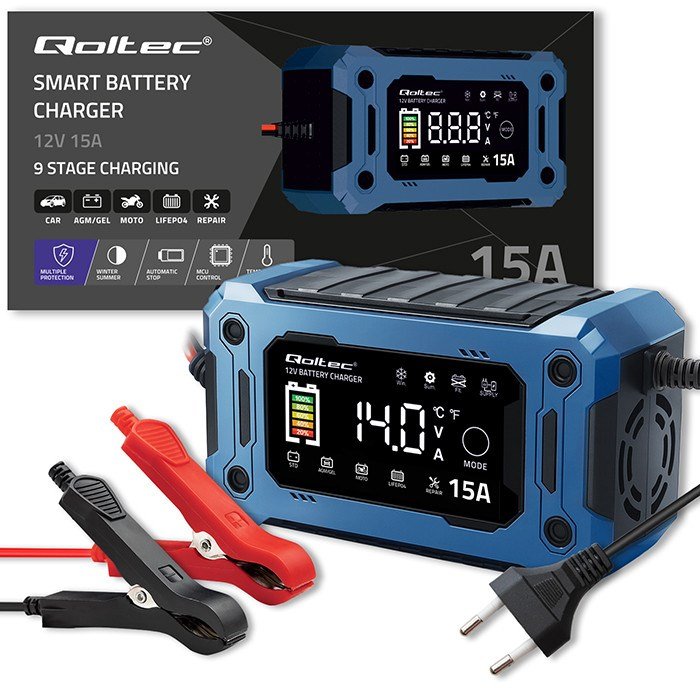 Qoltec 52496 Oplader 12V 15A | Ensretter med reparationsfunktion og opretholdelse af str�mforsyning under batteriudskiftning | til AGM GEL LiFePO4 | LCD #8