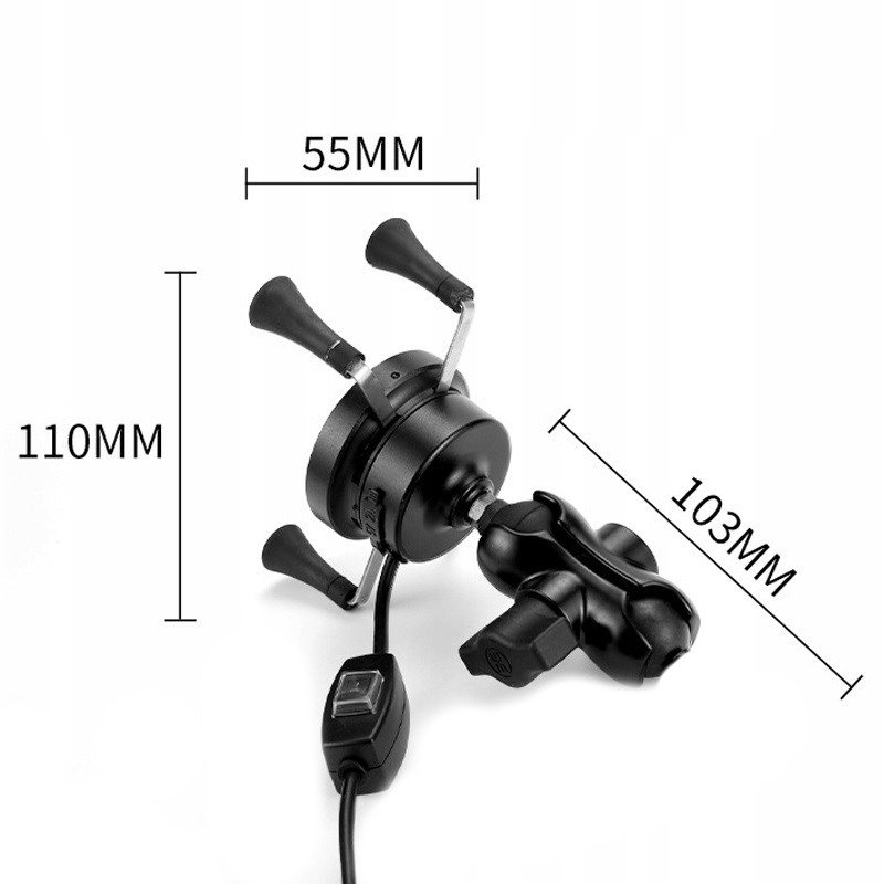 MOTORCYKEL TELEFONHOLDER FREEDCONN MC7W MED INDUKTIV OPLADER + BM2R FASTGRELSE AF HOVEDRR #5