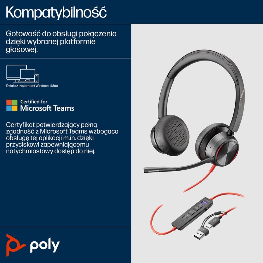 Poly Blackwire 8225 Stereo Microsoft Teams Certified USB-C Headset +USB-C/A Adapter #4