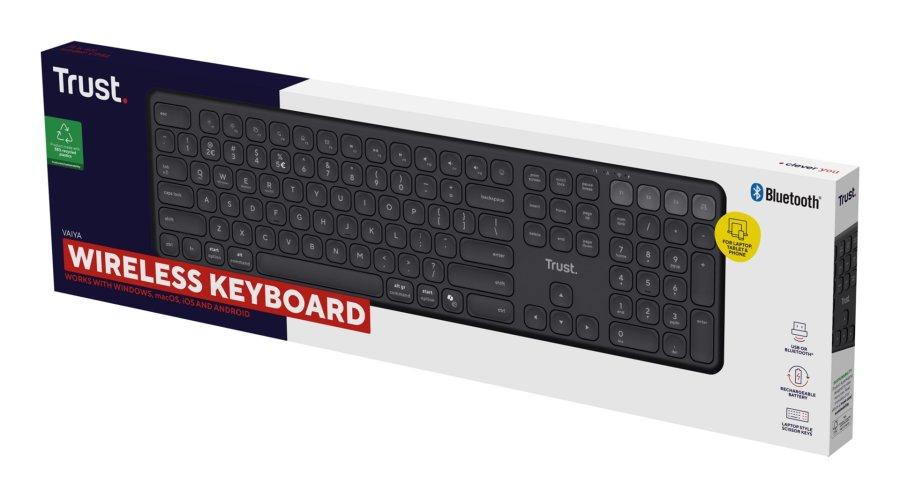 Trust Vaiya tastatur Universel USB + RF Wireless + Bluetooth US engelsk Sort #6