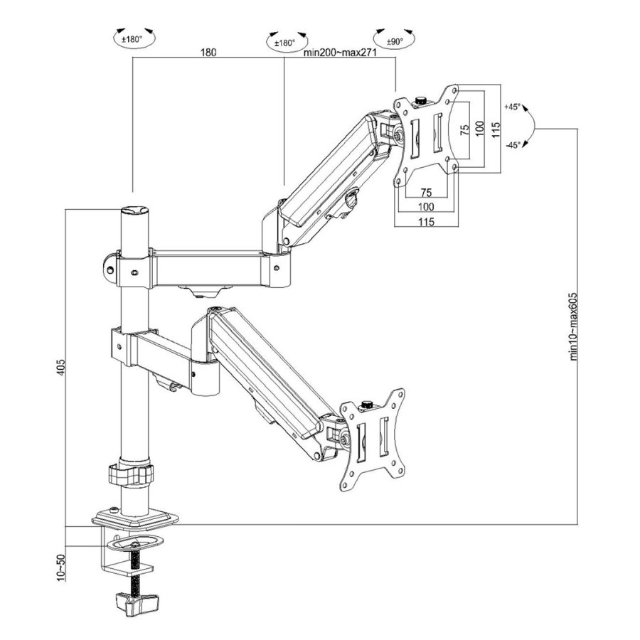 Maclean holder til 2 sk�rme, gasfjeder, 17�-32�, 2-10 kg, sort, MC-136 #10