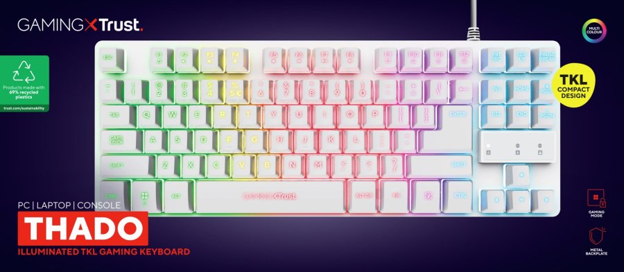 Trust GXT 833W THADO tastatur Spil USB QWERTY US engelsk Hvid #9