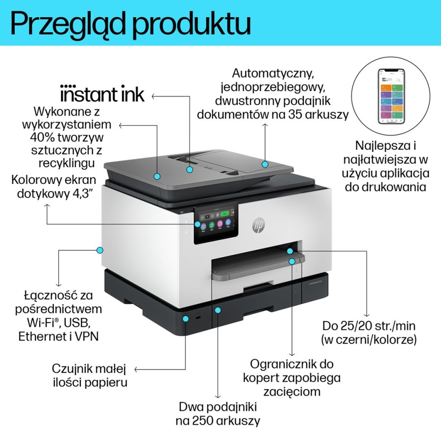 HP OfficeJet Pro 9132e Tr�dl�st All-in-One Farve Printer, Instant Ink; 2-sidet printning #10