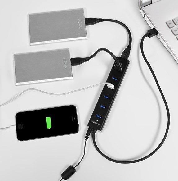 Axagon HUE-SA7BP interface hub USB 3.2 Gen 1 (3.1 Gen 1) Type-A 5000 Mbit/s Sort #3