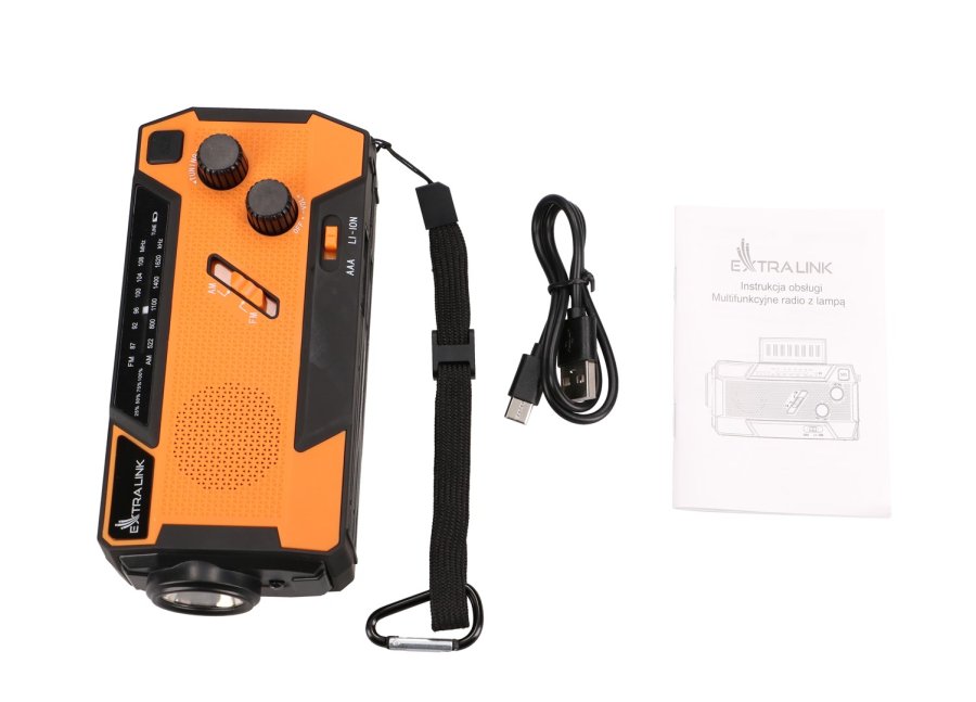 Extralink RADIO AWARYJNE SOLARNE Z KORBKA DYNAMO POWERBANK 4000MAH Z LATARKA SOS SR-4000 B�rbar Analog Sort, Orange #15