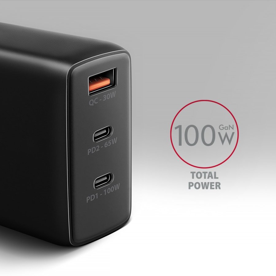 Axagon ACU-DPQ100 oplader til mobil enhed Mobil computer, Mobiltelefon, Netbook, Laptop, Smartphone, SmartWatch, Tablet, Universel Sort Vekselstrm Hurtig opladning Indendrs #3
