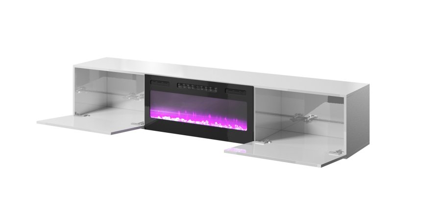 RTV-skab SLIDE 200K med elektrisk pejs 200x40x37 cm helt i hvid hjglans #2