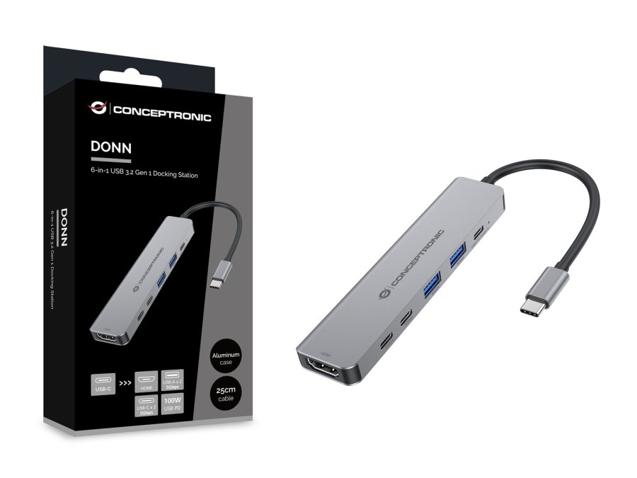 Conceptronic DONN33G dockingstation Ledningsf�rt USB 3.2 Gen 1 (3.1 Gen 1) Type-C S�lv #8