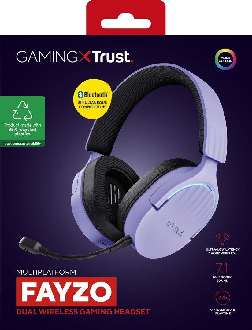 Trust GXT 491P FAYZO Headset Kabel & trdls Spil USB Type-A Bluetooth Sort, Lilla #11