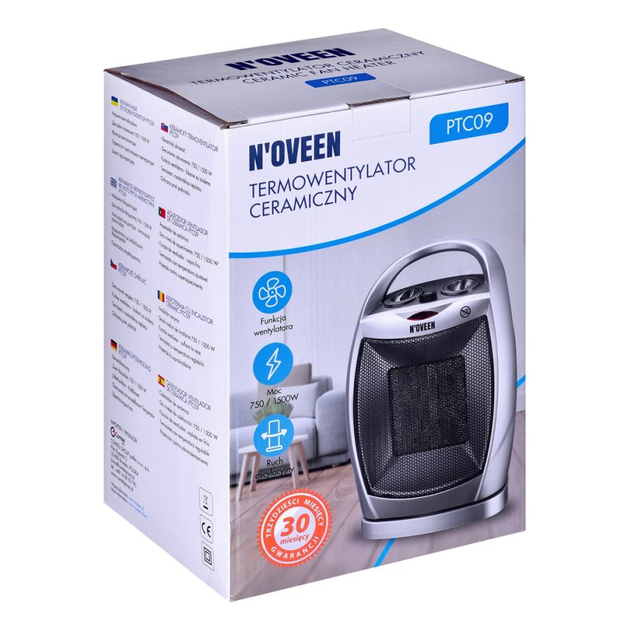 Noveen PTC09 Indendrs Gr 1500 W Blser med elektrisk omrdevarmer #19