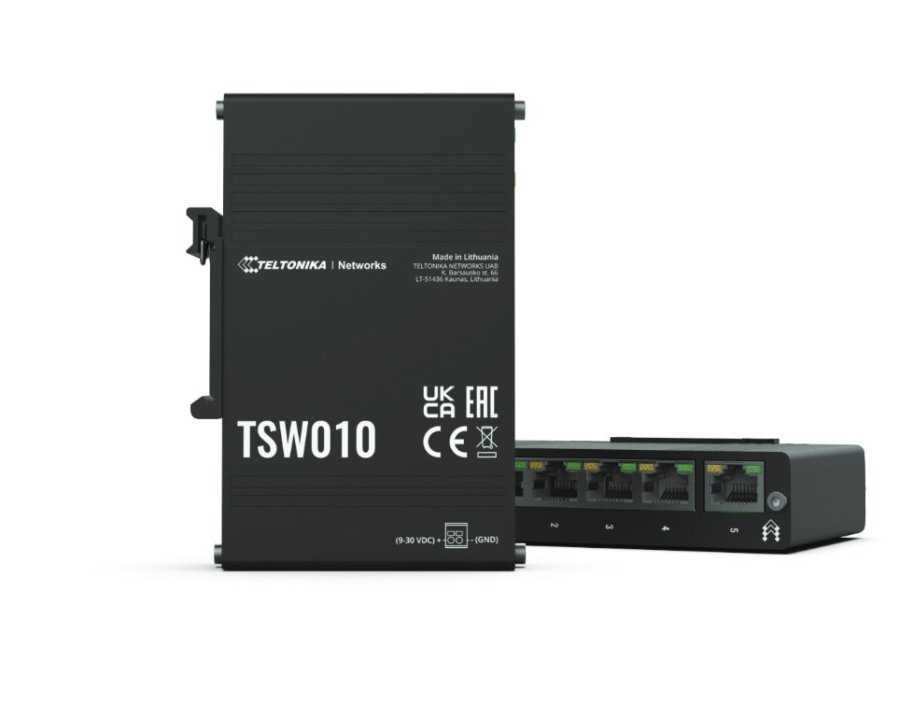 Teltonika TSW010 DIN Rain Switch 5 x Fast Ethernet (10/100) Str�m over Ethernet (PoE) Sort #1