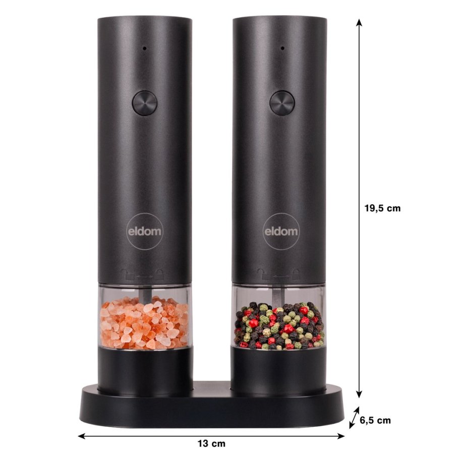 ELDOM ZMP5 BATTERIDREVET PEBER- OG SALTKV�RNES�T MED STATIV, SORT #8
