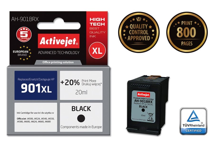 Activejet AH-901BRX Blk (erstatning HP 901XL CC654AE; Premium; 20 ml; sort) #2
