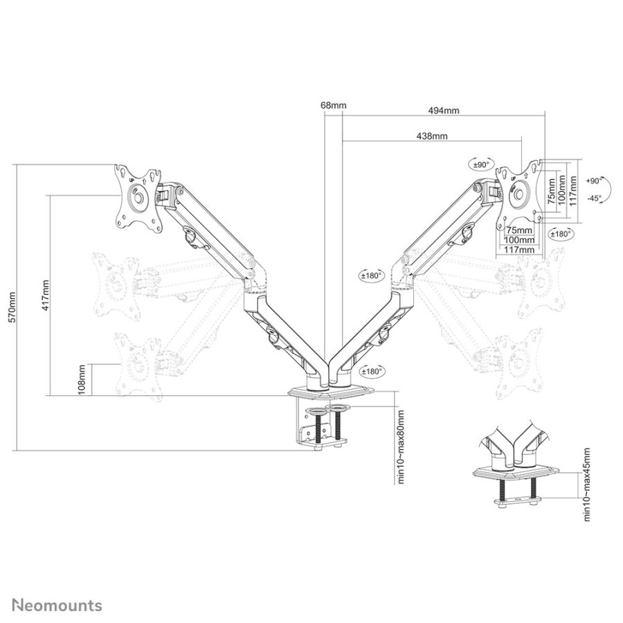 Neomounts FPMA-D650DBLACK skrmbeslag og -stativer 68,6 cm (27