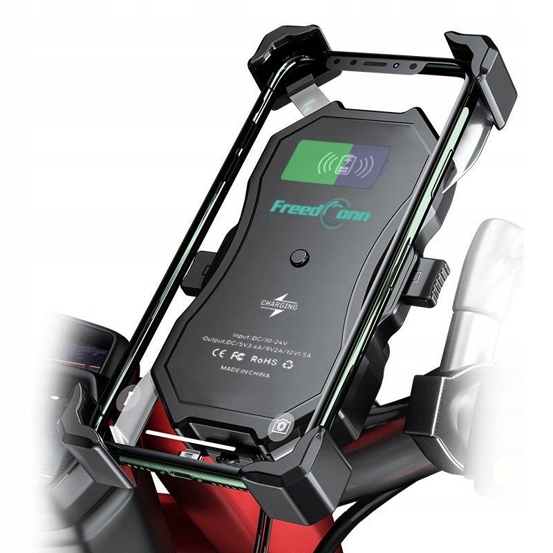MOTORCYKEL TELEFONHOLDER FREEDCONN MC1W MED INDUKTIV OPLADER + BM2R FASTGRELSE AF HOVEDRR #2