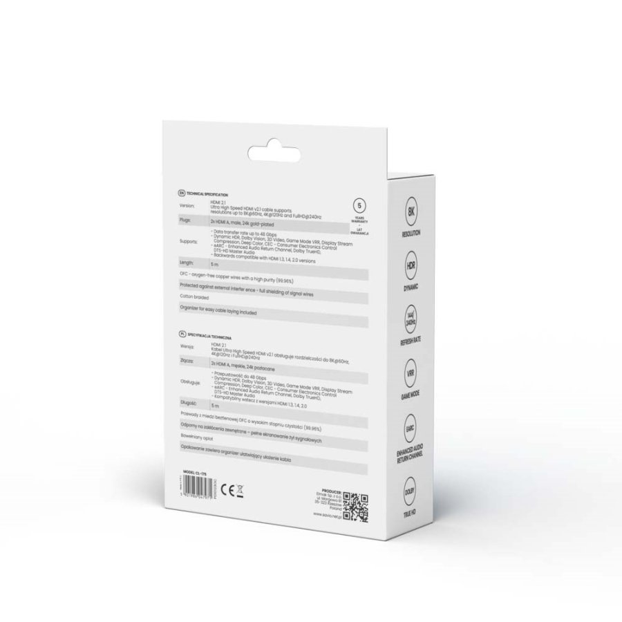 Savio HDMI (M) v2.1 kabel, vinklet, 8K, HDR Dynamic, OFC kobber, 5m, CL-175 #2