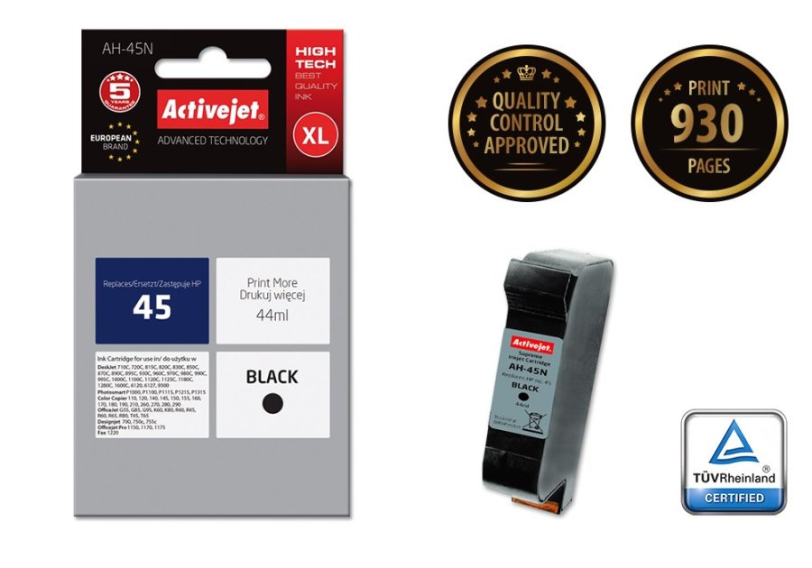 Activejet AH-45N blk (erstatning HP 45 51645A; Supreme; 44 ml; sort) #2