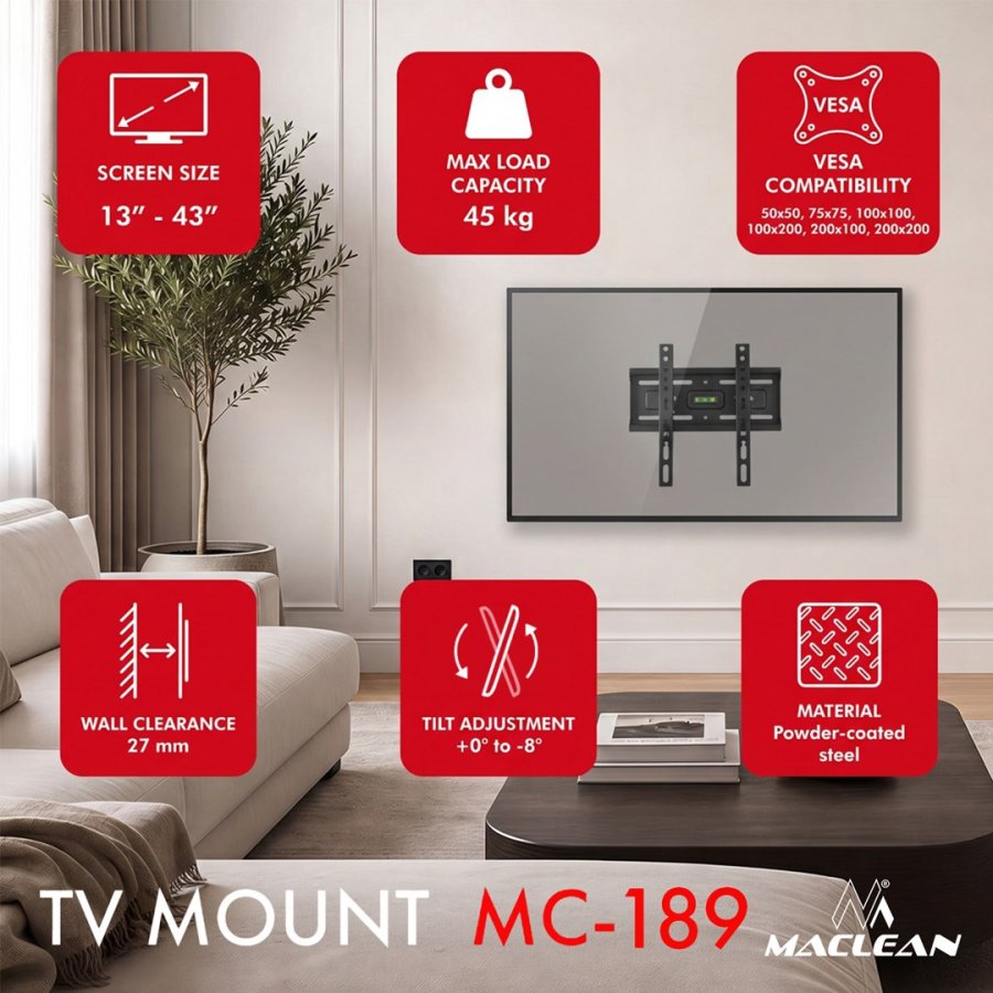 Maclean TV-beslag/oph�ng, maks. VESA 200x200, 13-43