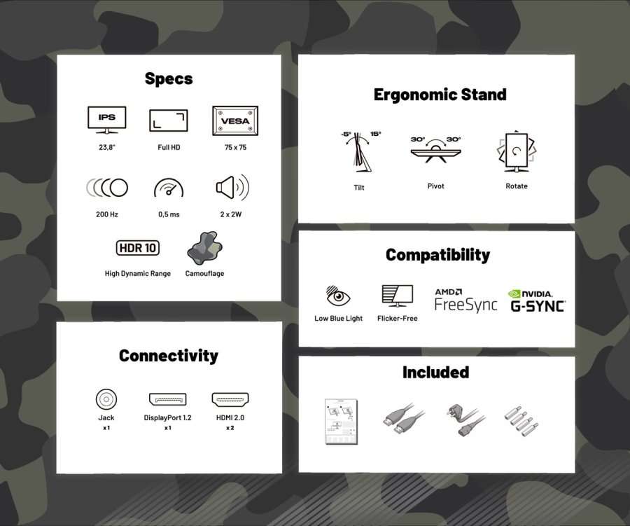 JAPANNEXT JN-IPS238FHD200F-HSP-CAMO computersk�rm 61 cm (24