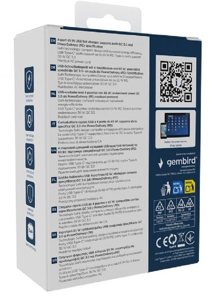 Gembird TA-UC-2A2C-PD65-01-BK oplader til mobil enhed Laptop, Smartphone Sort Vekselstrm Hurtig opladning Indendrs #8