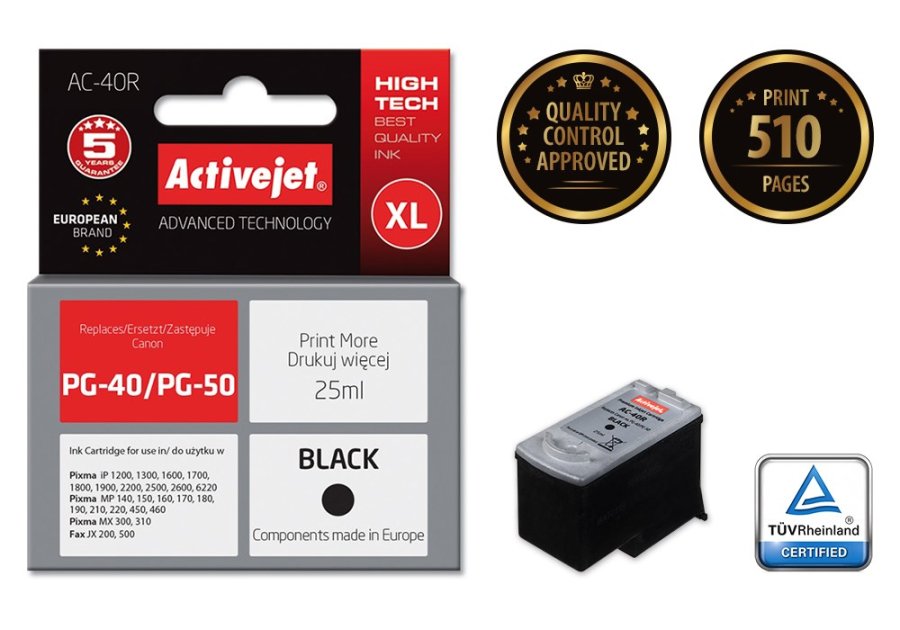 Activejet AC-40R Ink (erstatning for Canon PG-40; Premium; 25 ml; sort) #2