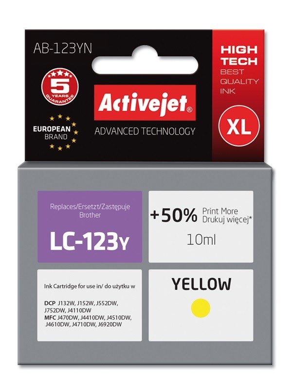 Activejet AB-123YN blk (erstatning Brother LC123Y/121Y; Supreme; 10 ml; gul) #1