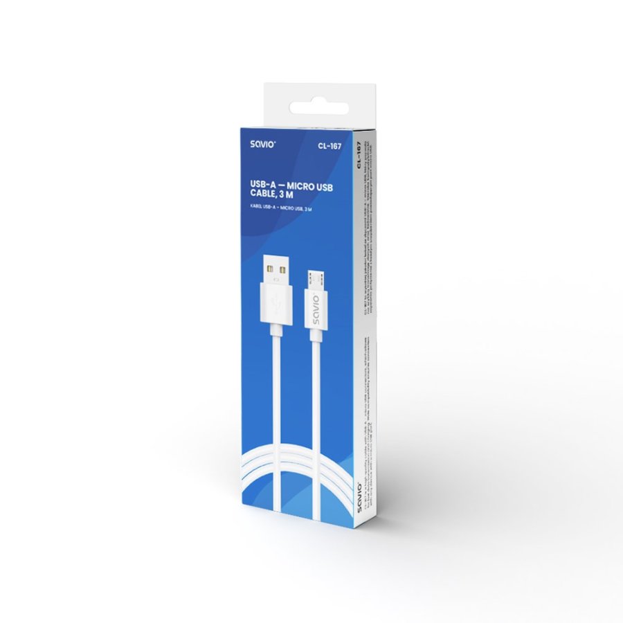 USB-kabel 3 m USB 2.0, USB A  - Micro USB Hvid SAVIO CL-167 #3