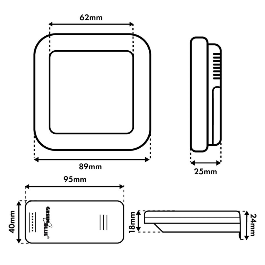 Tr�dl�s vejrstation GreenBlue, temperatur + fugtighed IN/OUT, ur + alarm + dato, valg mellem �C / �F, r�kkevidde op til 60 m, GB169 #12