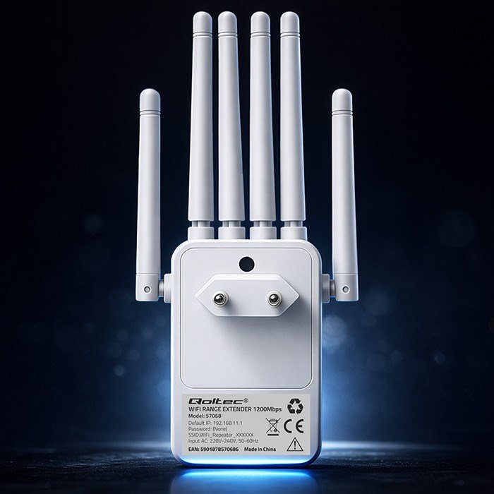 Qoltec 57068 WiFi 5 signalforst�rker | Repeater | Adgangspunkt | AC1200 | 6 antenner | 2x RJ45 | 128MB #29