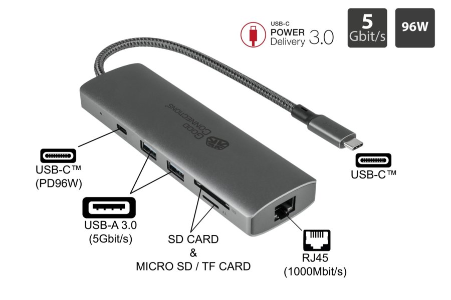 Alcasa HUB-C001A interface hub USB Type-C 5000 Mbit/s Anthracit #3