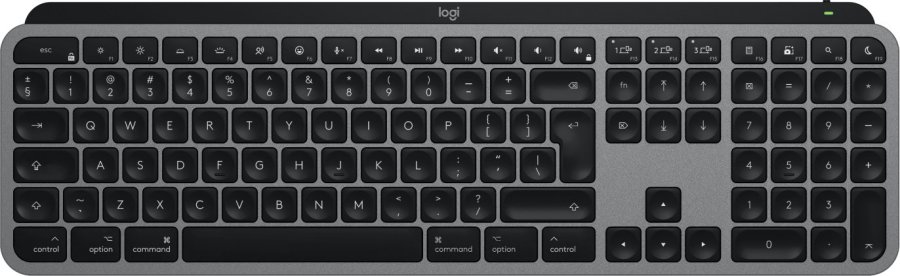 Logitech Master MX Keys S for Mac tastatur Kontor RF tr�dl�s + Bluetooth QWERTY US International Aluminium, Sort #1